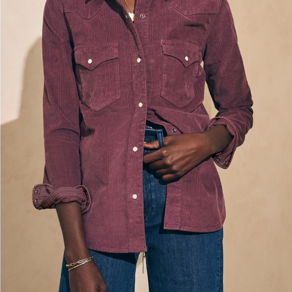 Faherty Purple Burgundy Corduroy Button-Up Shirt Women’s xsmall